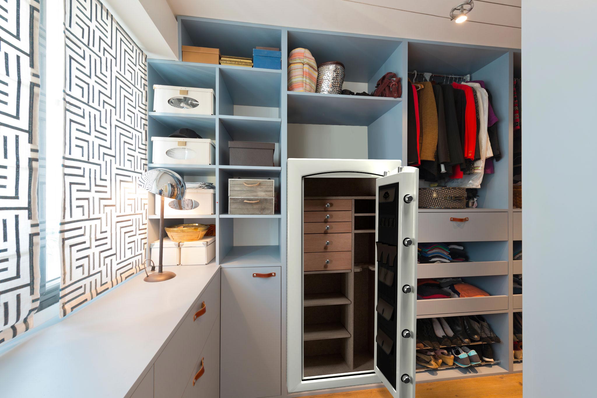 Upscale closet with installed gun safe